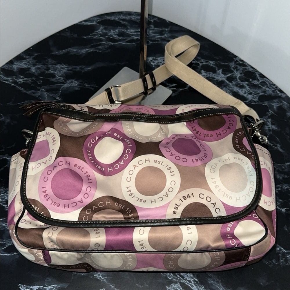 Coach Signature Snaphead F18377 Pink Multifunction Diaper Baby Messenger Bag Pad - Picture 3 of 15